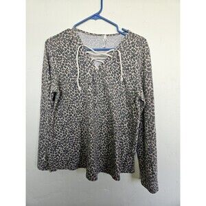 Now N Forever Women's V-Neck Long Sleeve Sweater, LEOPARD, Size L